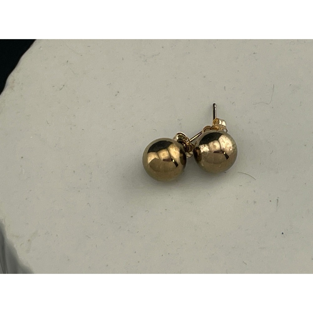 Vintage 14K Yellow Gold Ball Stud Earrings 7.8mm Minimal Sphere - Picture 12 of 14